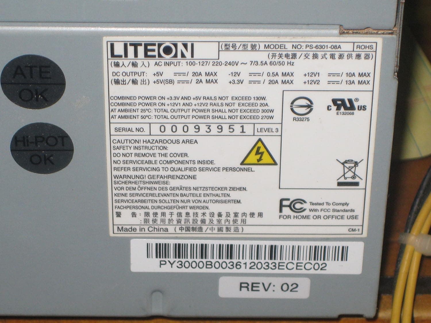 Liteon 300w Power Supply Unit Ps-6301-08a