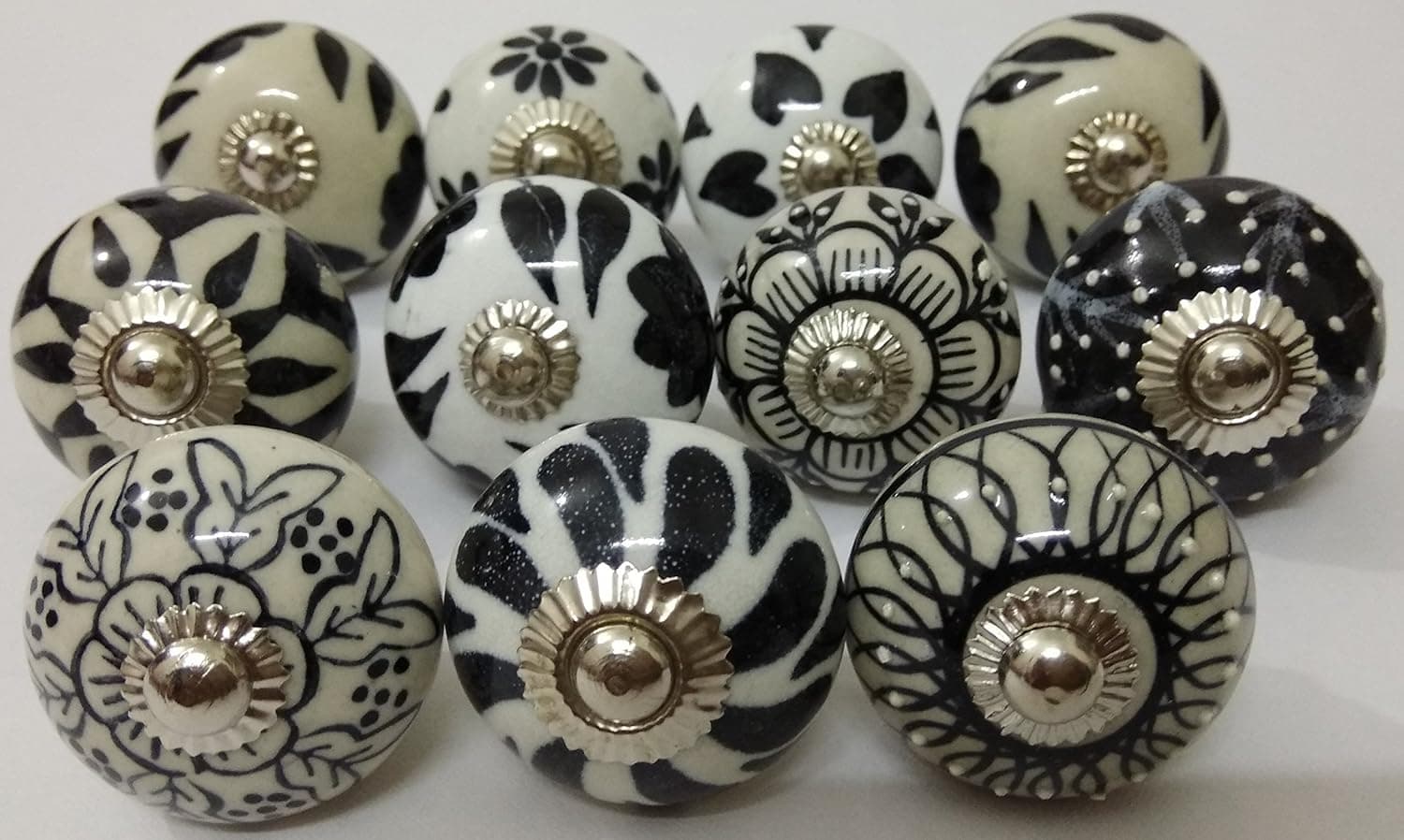 10 Black & White Ceramic Knobs Handmade Handpainted Ceramic Door Knobs Kitchen Cabinet Knobs Kitchen Cabinet Drawer Pulls Kid's Badroom Knobs by Zoya's (2002)