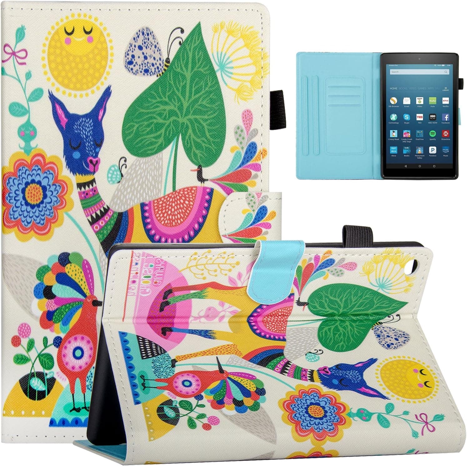 Dteck Case for (Previous Generation) Fire HD 8 Tablet (8th/7th/6th Generation, 2018 2017 2016 Release) - Smart Fold Stand Case Protective Leather Flip Cover with Card Holders (Colorful Sheep)