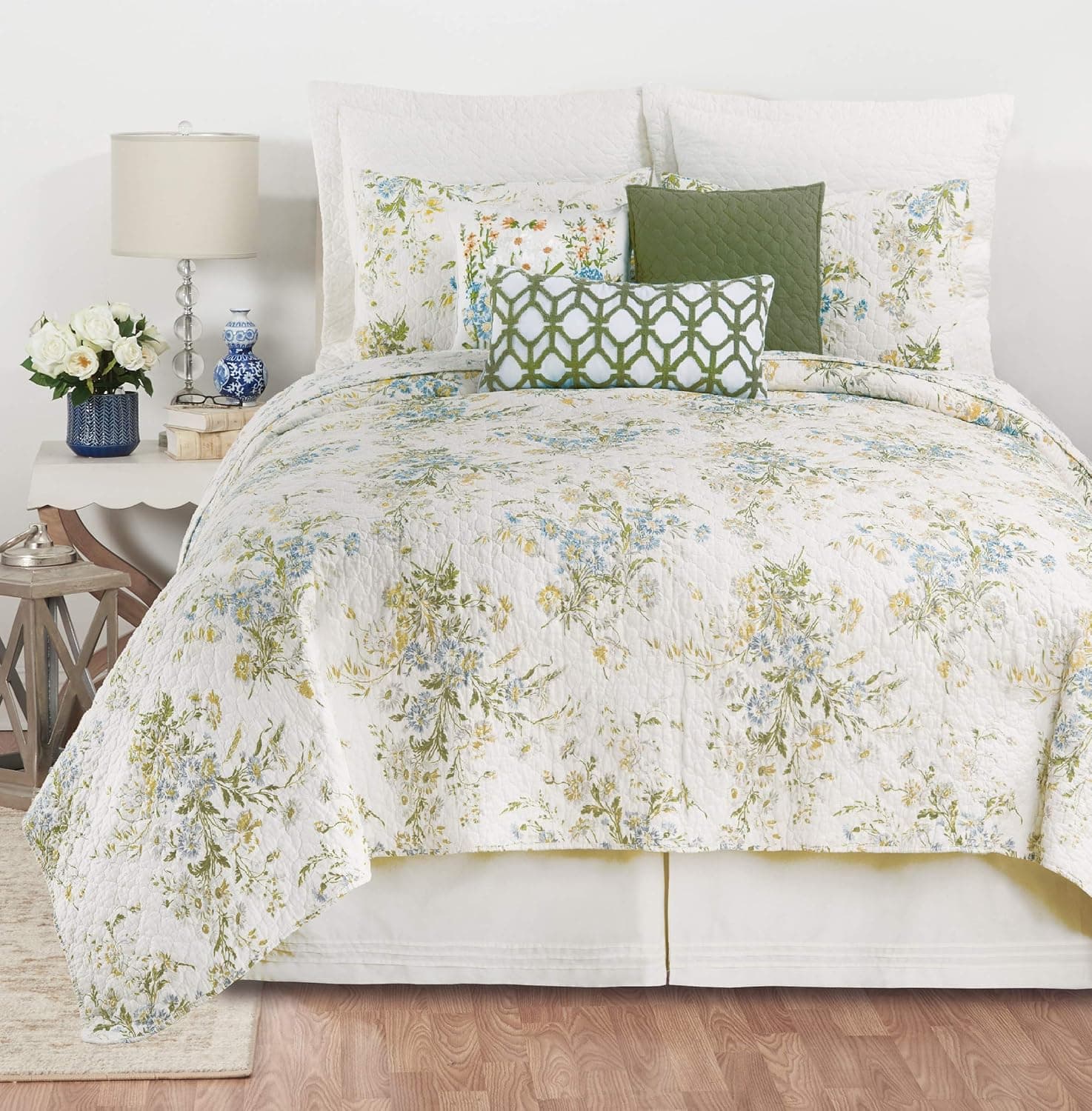 C&F Home Wildflower King Cotton Quilt Set All-Season Oversized Reversible Floral Summer Spring Bedding 3 Piece with Shams King 3 Piece Set Green