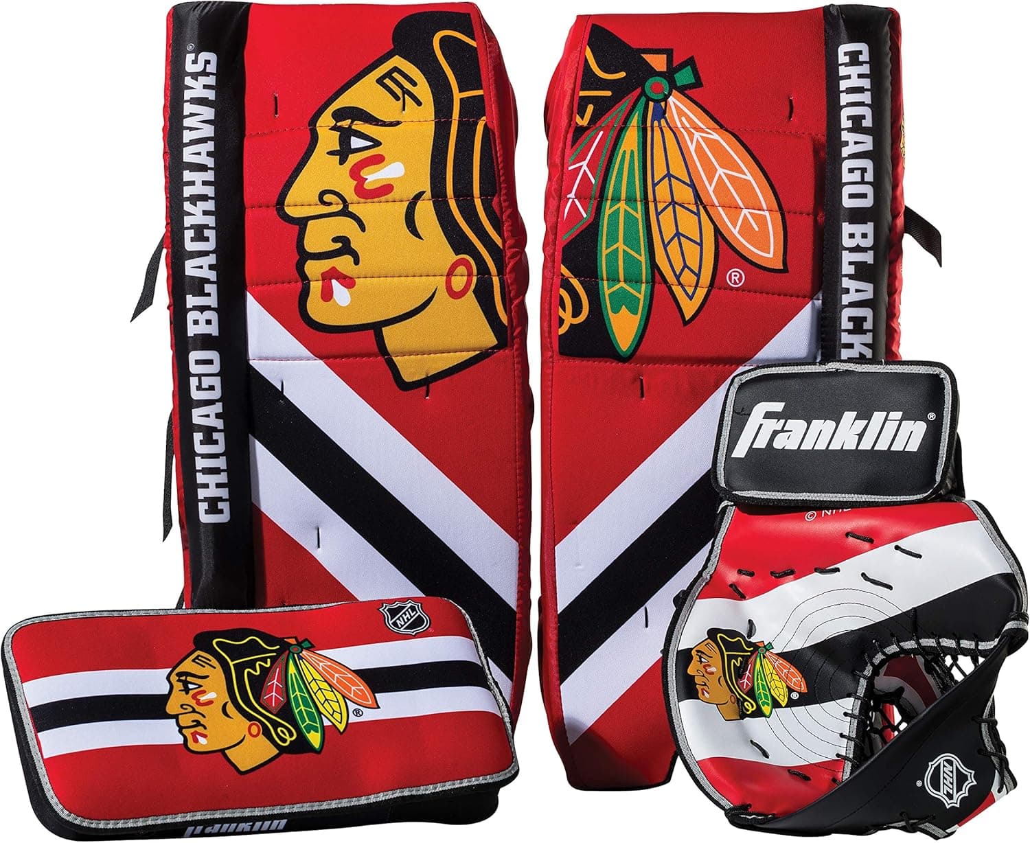Franklin Sports Team Licensed Street Hockey Goalie Equipment Set - S/M Goalie Pads Catch Glove & Blocker - NHL Official Licensed Product