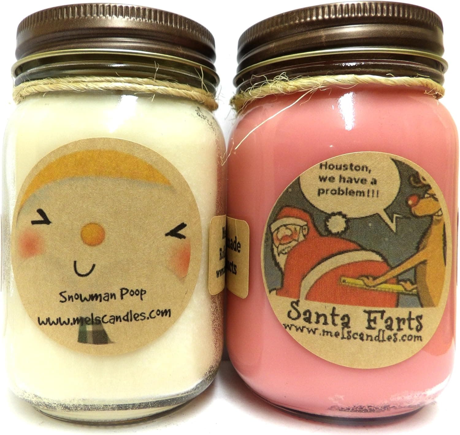 Combo - Snowman Poop & Santa Farts Set of Two 16oz All Natural Hand Made Soy Candles