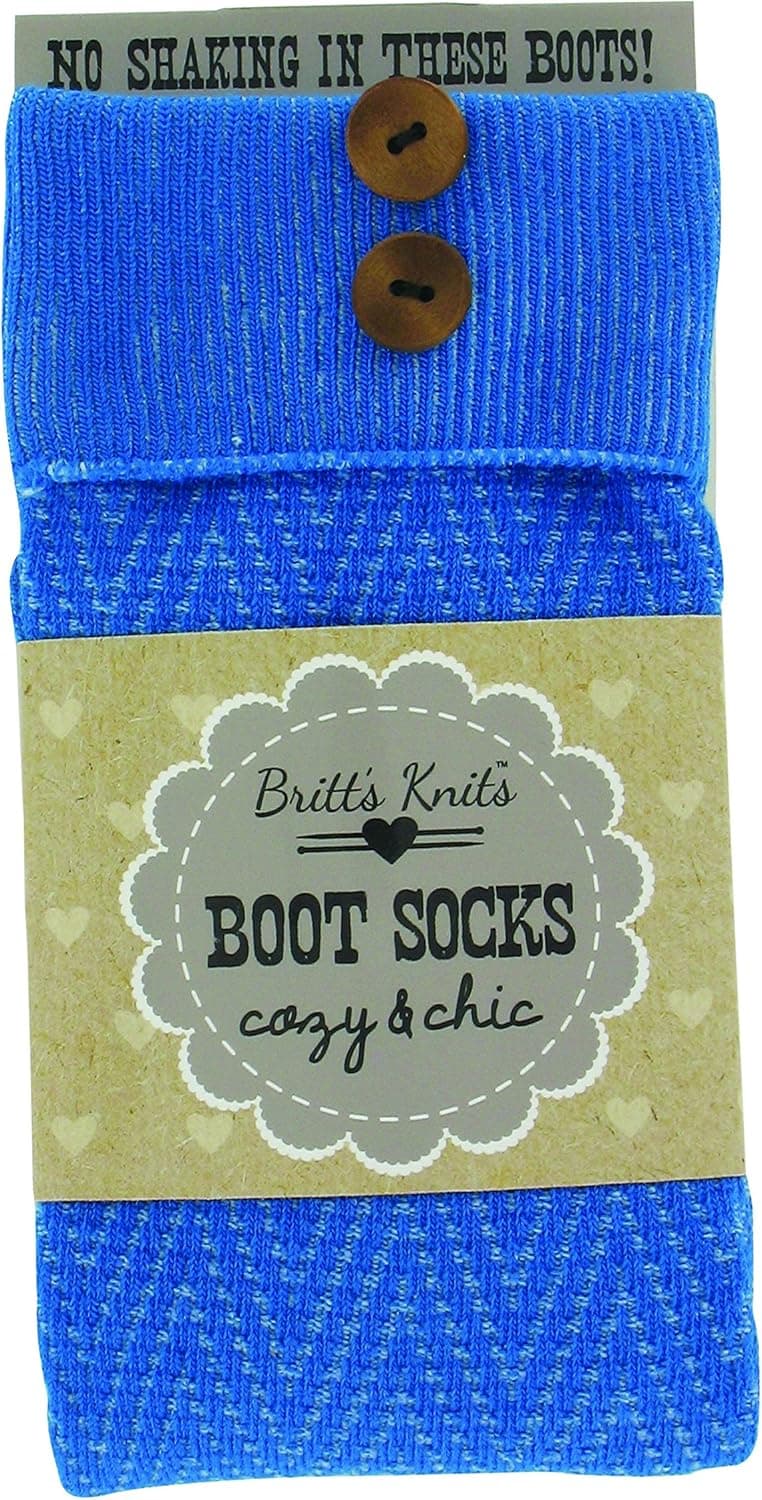 Britt's Knits Boot Socks Chevron with Buttons, Blue, One Size