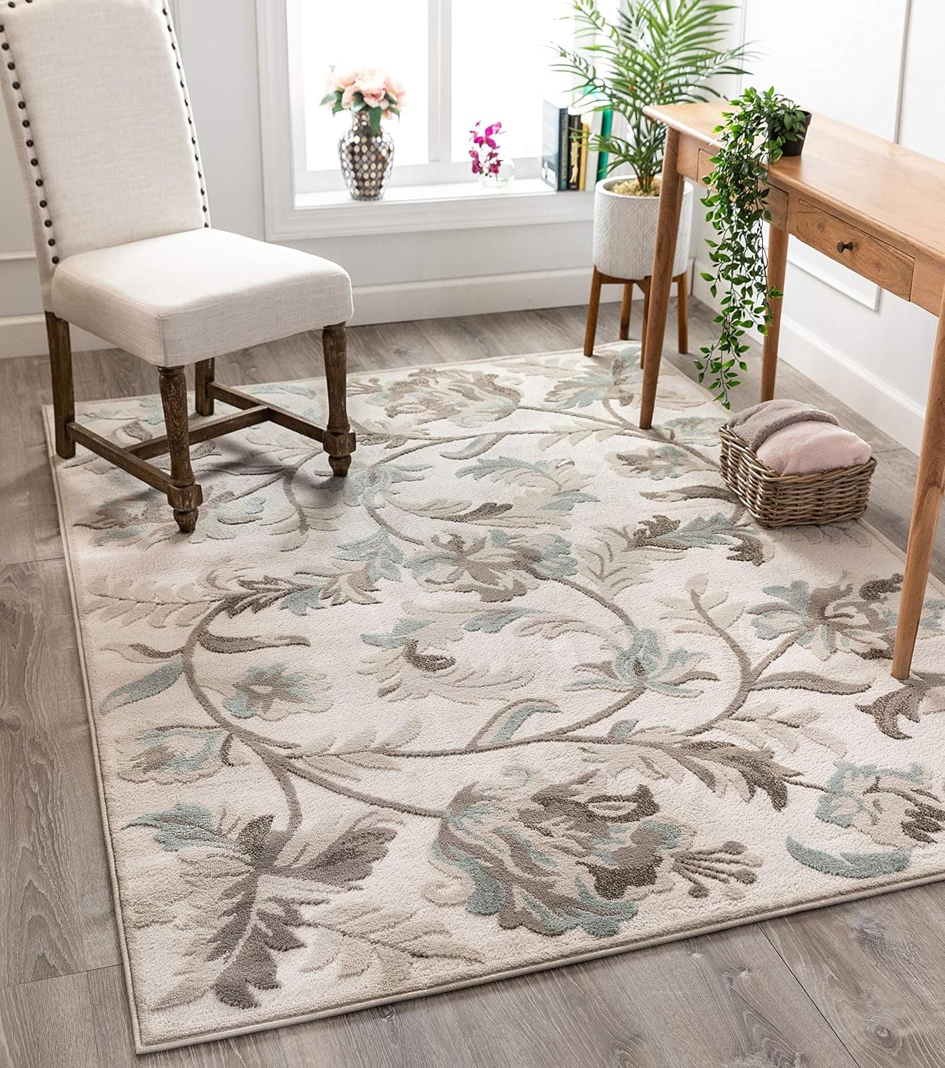 Well Woven Orchid Elsa Cream Country Farmhouse Floral Paisley 5'3" x 7'3" Low Pile Area Rug