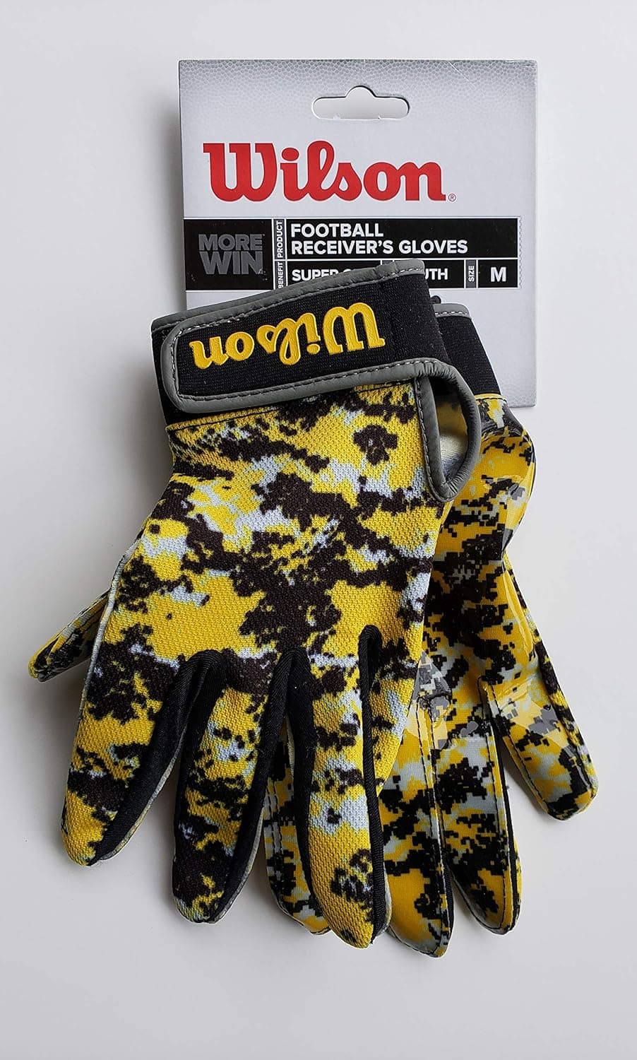Wilson Football Receiver Gloves Youth M Super Grip Yellow & Black Camo