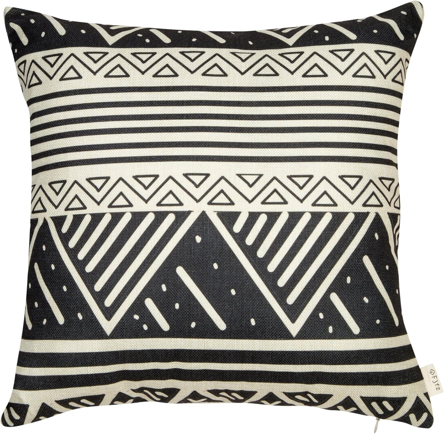 Fjfz Cotton Linen Home Decorative Aztec Print Tribal Throw Pillow Case Cushion Cover for Sofa Couch Chair Geometric Pattern, Black and White, 18" x 18"