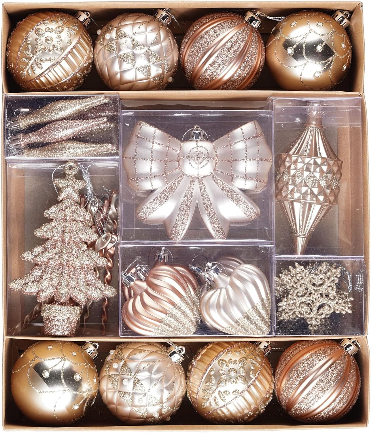 Valery Madelyn Christmas Ball Ornaments Decor Decor, 60ct Sparkle of Dream Rose Gold Shatterproof Assorted Christmas Tree Ornaments Value Pack for Xmas Decoration
