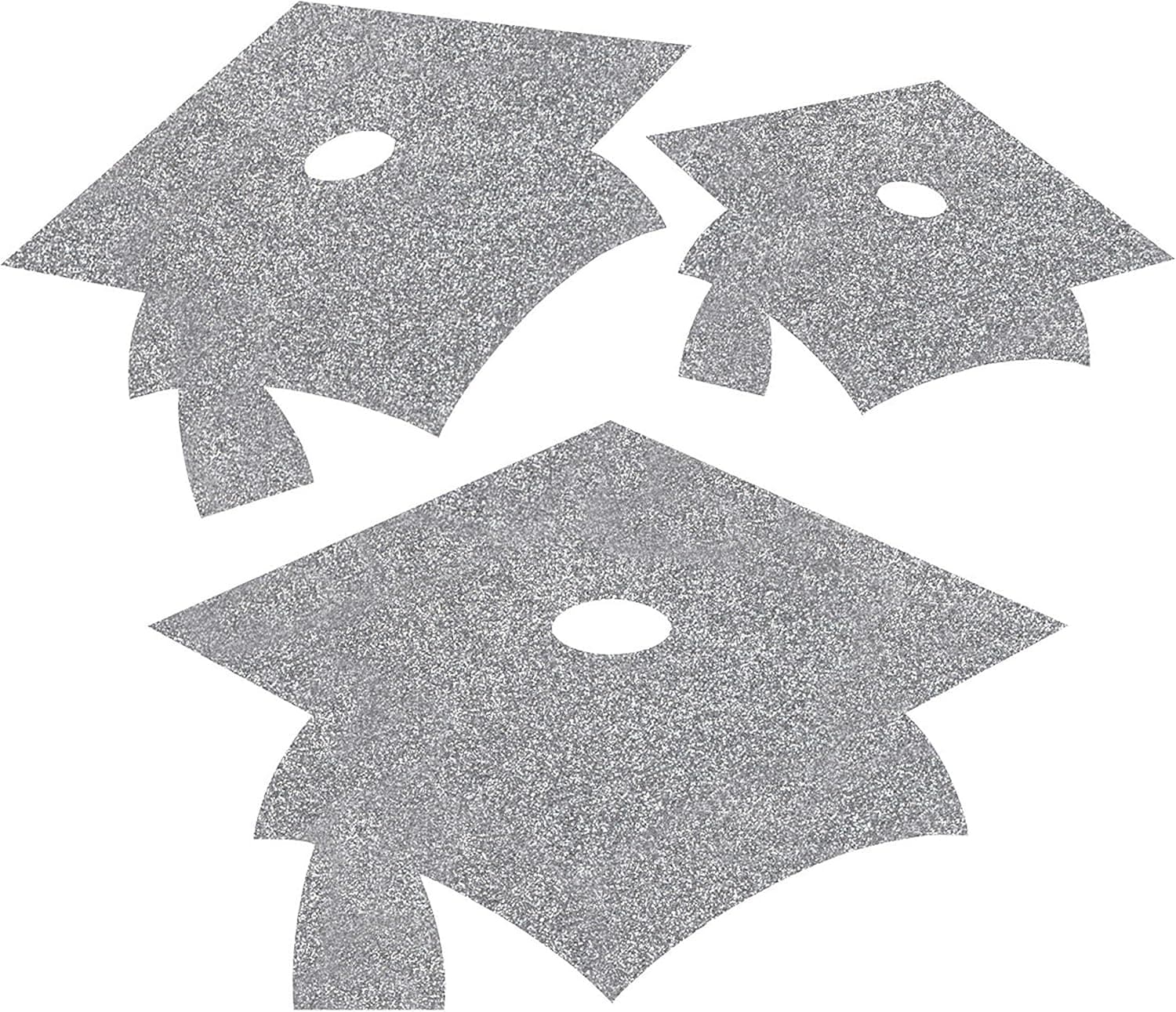 Creative Converting 991200, Graduation Mortarboard Glitter Cutouts Decoration, 12 Ct, Mini, Silver
