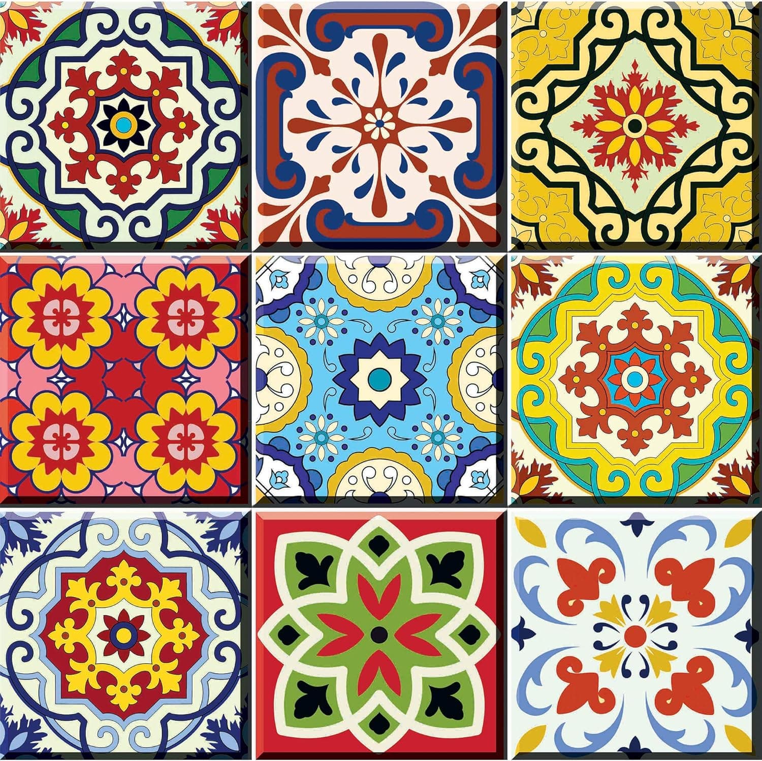 Backsplash Tile Stickers 24 PC Set Authentic Traditional Talavera Tiles Stickersl Bathroom & Kitchen Tile Decals Easy to Apply Just Peel and Stick Home Decor 4x4 Inch (Mexican Tile Art)