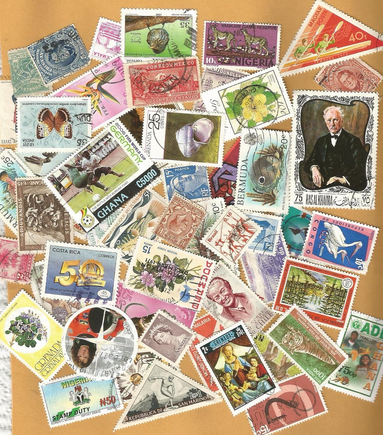 STAMP GRABBAG.!! 50 OLD FOREIGN STAMPS FROM AROUND THE GLOBE..ALL DIFFERENT