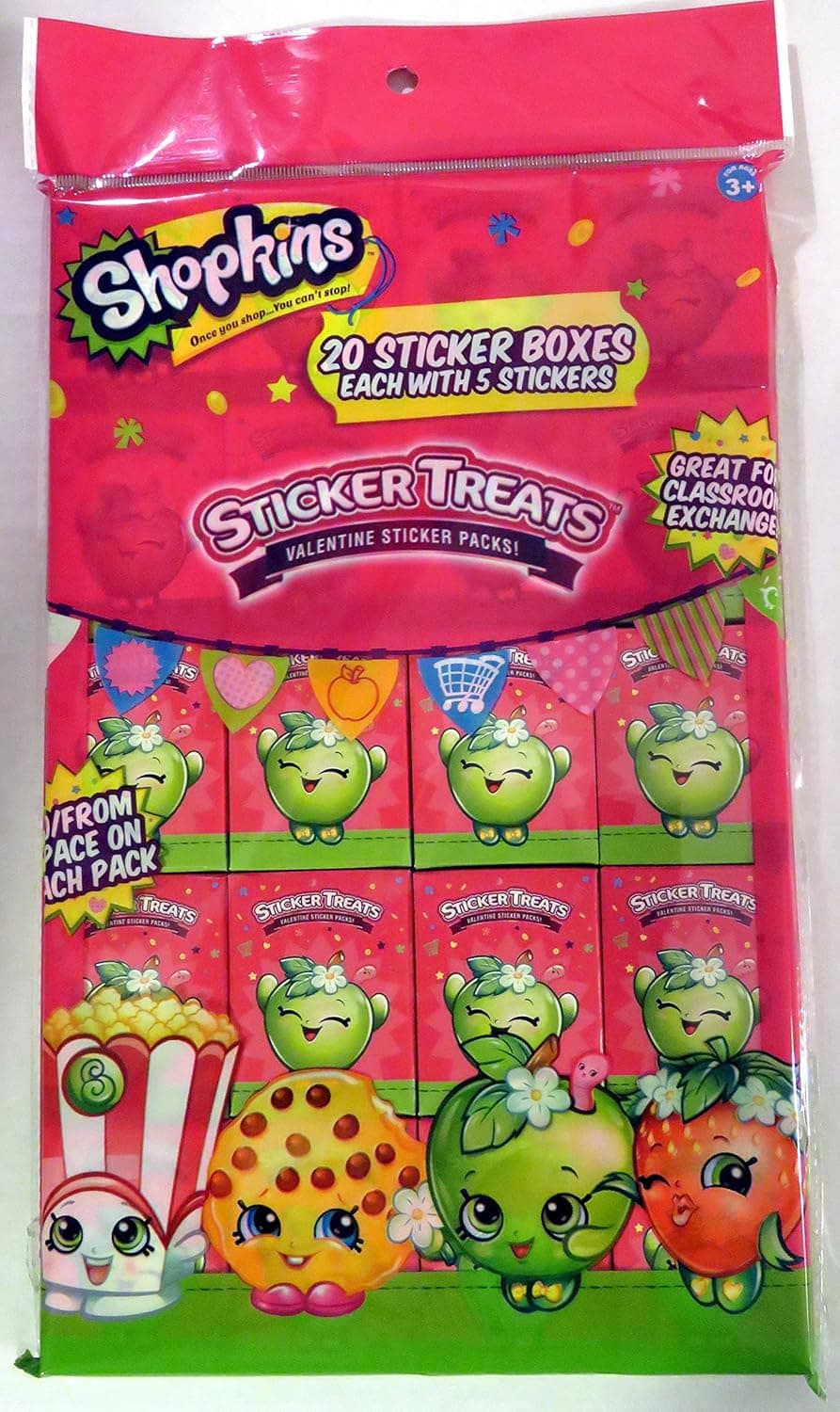 Shopkins Valentine Sticker Treats (20 Boxes with 5 Stickers)