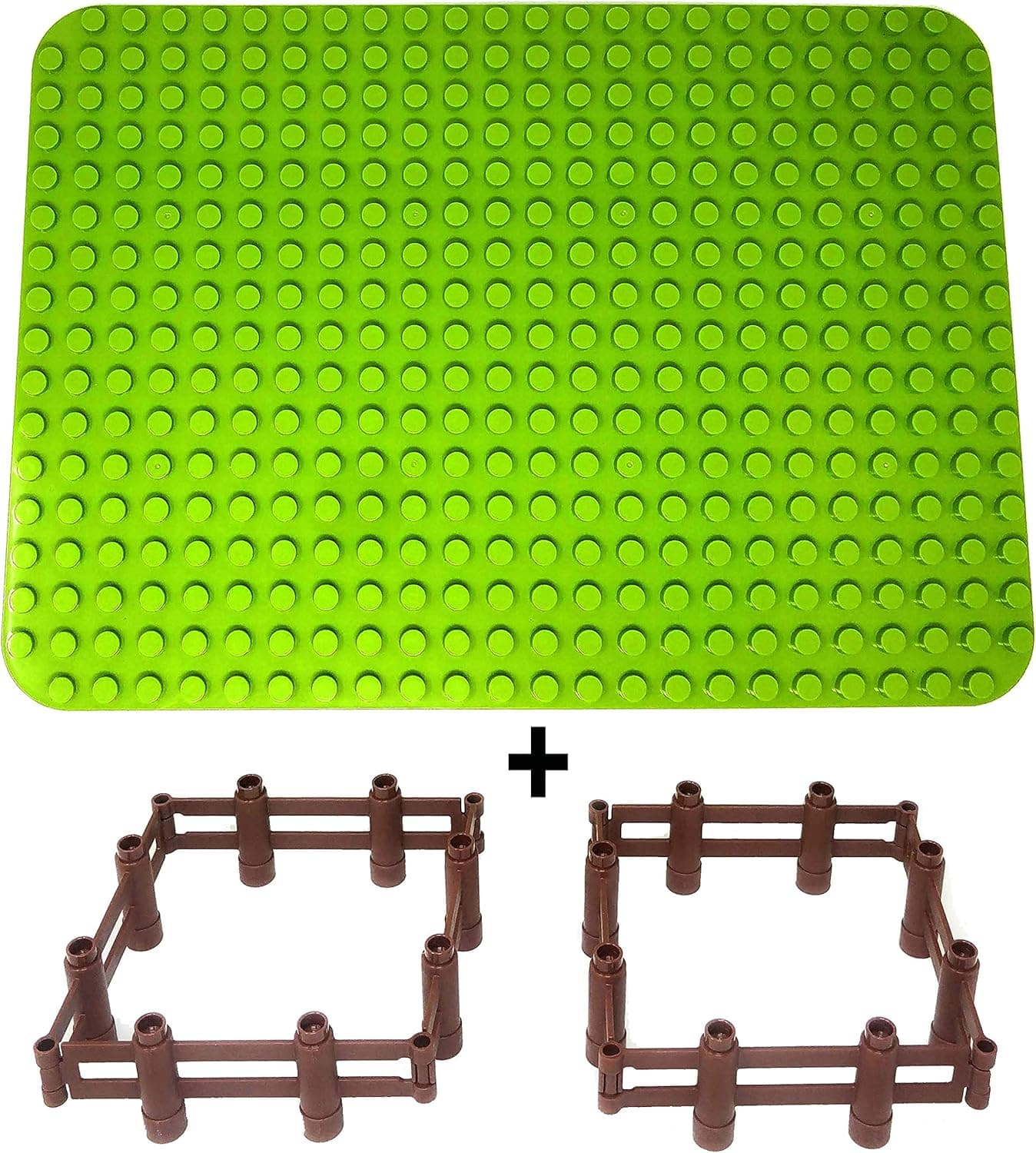 Aliris Medium Green Base Plate Board and 8 Fences for Big Blocks - 15 x 10 inches - Compatible with Large Major Building Bricks - Lawn Green