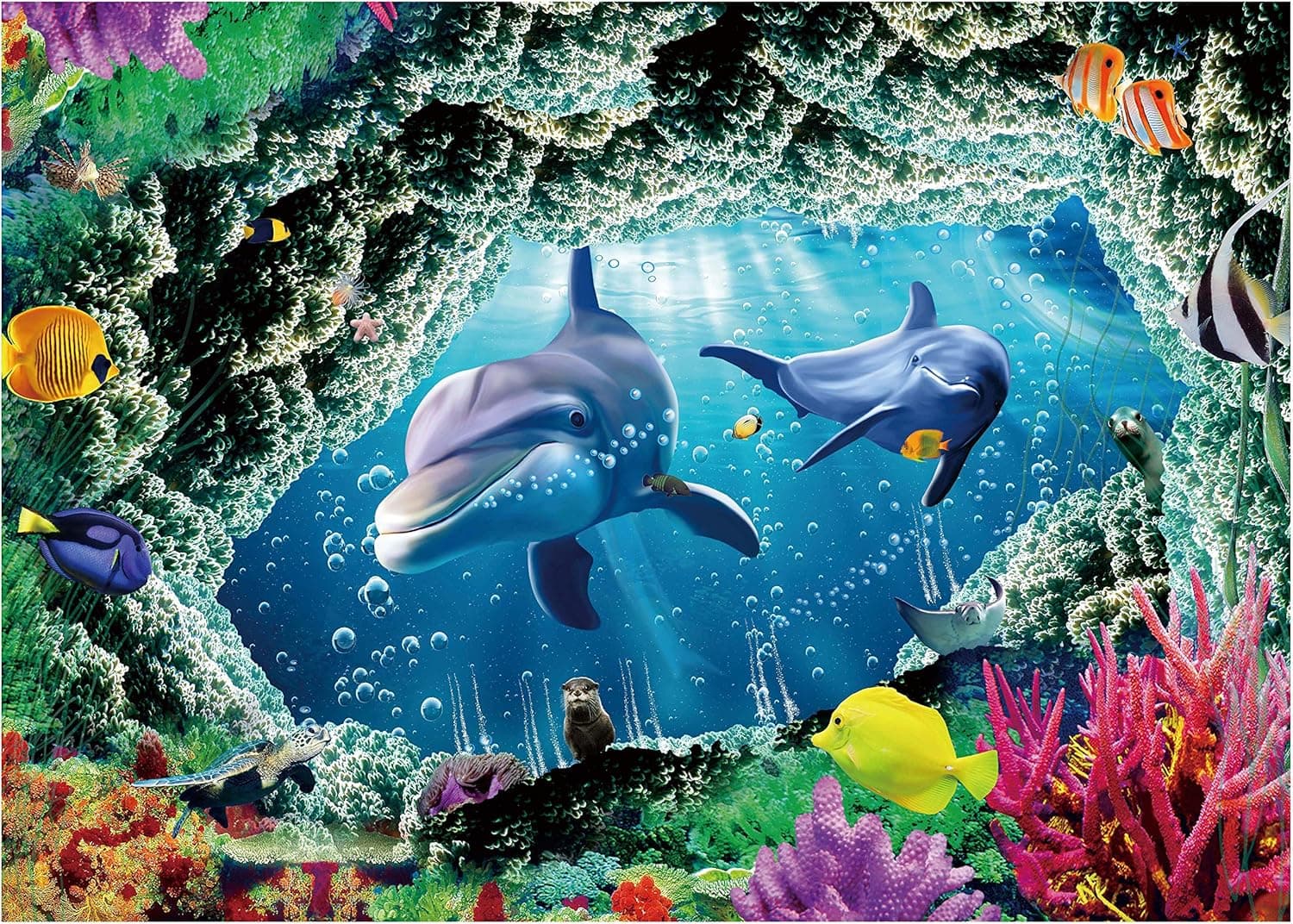AMxinGKAi 1000 Pieces The Sea World Puzzle, Dolphin Fish Coral sea Animal Family Puzzle